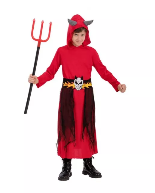 Costume Demonio Satana Carnevale Halloween Strega diavolo rosso Flam Bambino