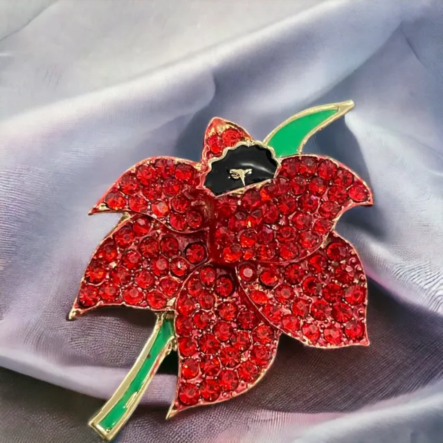 Red flower brooch pin for women full of rhinestones petal BR469