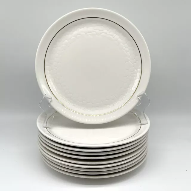 VTG Set 10 Syracuse China Syralite Dinner Plates 9-3/4” White Gold Texture 13-D