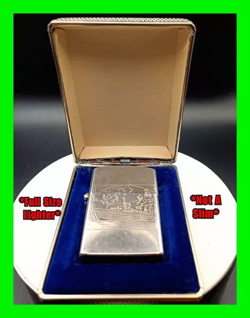 Vintage 1950's Sterling Silver Case With Zippo Insert Pat 2517191 Engraved Ship