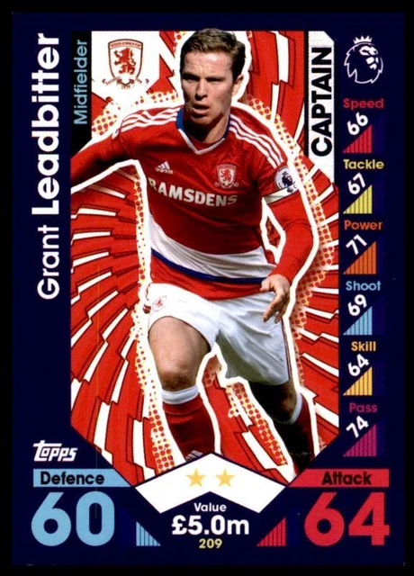 Match Attax 2016-2017 Grant Leadbitter Middlesbrough Captain No. 209