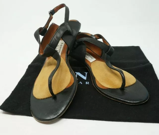 Lanvin Flip-Flap Shoe Sheep Black Heel Sandal Thong Strappy Leather Shoe 2007