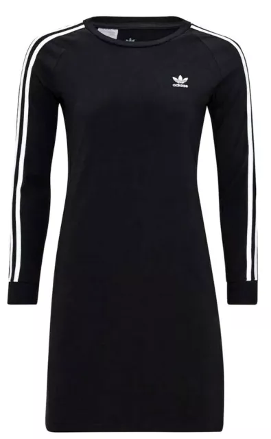 New Girls Adidas Originals DV2887 3 Stripes Black Dress Size XS 7-8 Years