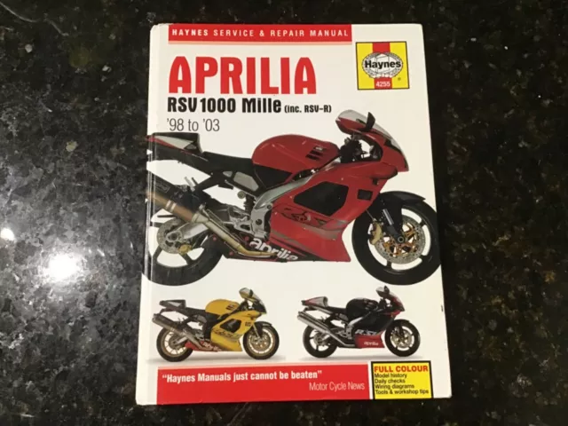 APRILIA RSV1000 Mille (RSV-R) 1998 to 2003 SERVICE REPAIR MANUAL BY HAYNES