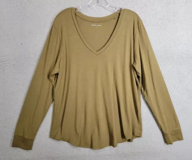 Universal Standard Womens Top Small Long Sleeve Olive Green V Neck Pima Modal