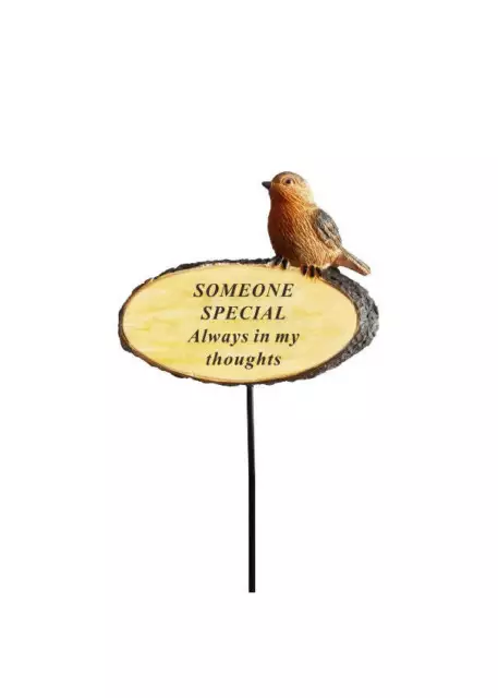 Someone Special - 3D Robin On Log Stick Stake Pick Plaque Tribute Grave Ornament