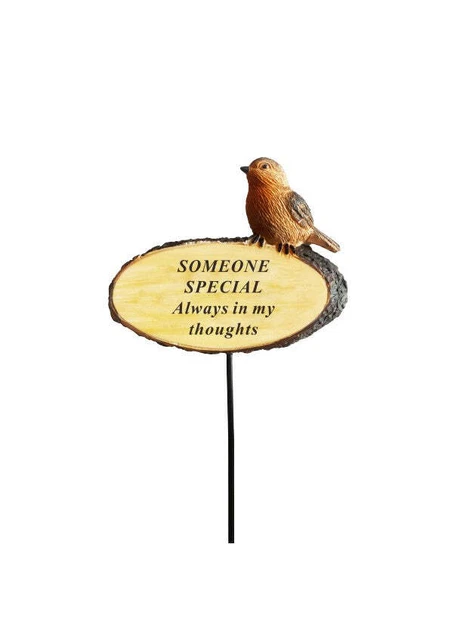 Someone Special - 3D Robin On Log Stick Stake Pick Plaque Tribute Grave Ornament