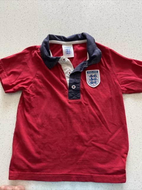 England  Kids T Shirt Football Boys & Girls Tee Top red with blue collar