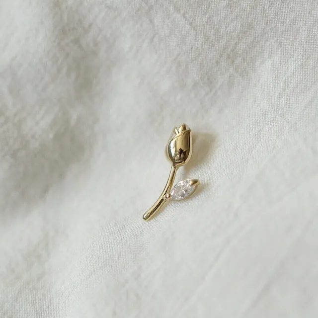 14ct Solid Gold Tulip Flower Charm Pendant- dainty, small, gift, 14K Au585