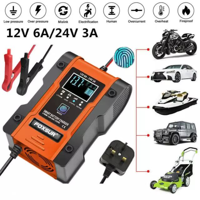 12V 24V Automatic Lithium LiFePO4 Smart Battery Charger for Car Truck Motorcycle