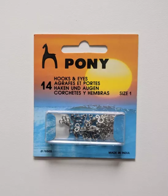 PONY Hooks & Eyes - Size 1 nickel/ set of 14 pieces/ sewing supply/ accessories