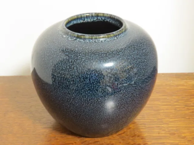 Japanese Studio Art Pottery Vase, Blue Mottled Glaze, Ground Foot, 5" Tall