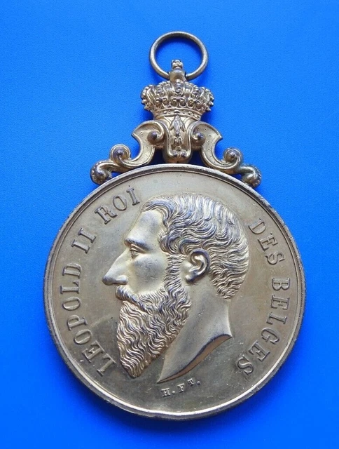 Médaille Belgique 1893 - Roi Léopold II - Académie Du Hainaut - Bronze Doré Par Wurden - Occasion Authentique