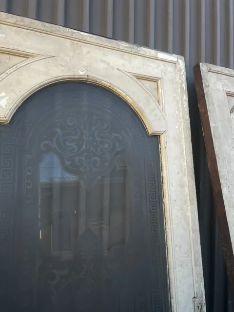 WOW Massive pair c1880 acid etched glass pocket doors 94” X 54” X 2 7/8” 3