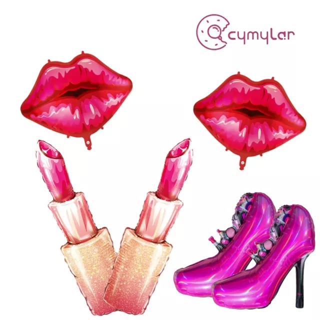 6pcs Pink Lips High Heels Balloon Girl Makeup Spa Party Supplies Bachelor Party
