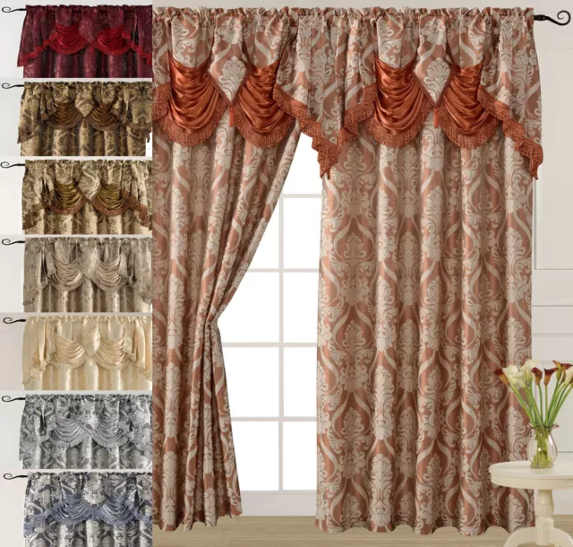 Luxury Jacquard Curtain Panel with Attached Waterfall Valance 54" X 84" Ashley