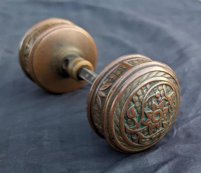 Antique Vintage Old SOLID Cast Bronze Pair Norwalk Bluebell Doorknob Door Knobs