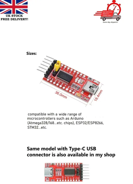 FTDI Serial Adapter FT232RL FT232 TTL USB UART Programmer for ESP32/8266,STM32..