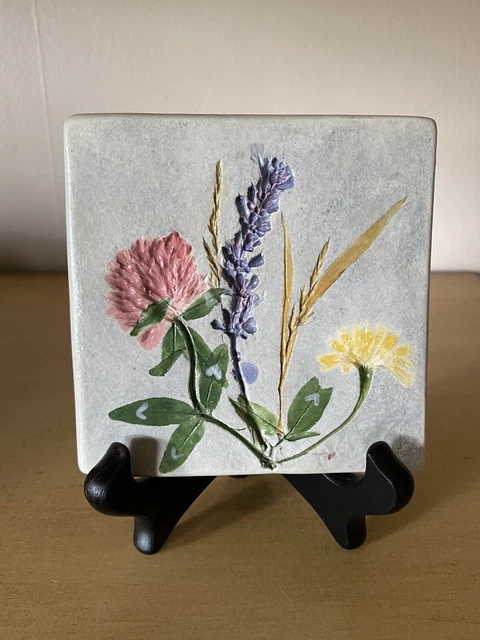 Salt Marsh Pottery Wild Flower Floral Lavender Tile Wall Hanging 4" Cottagecore
