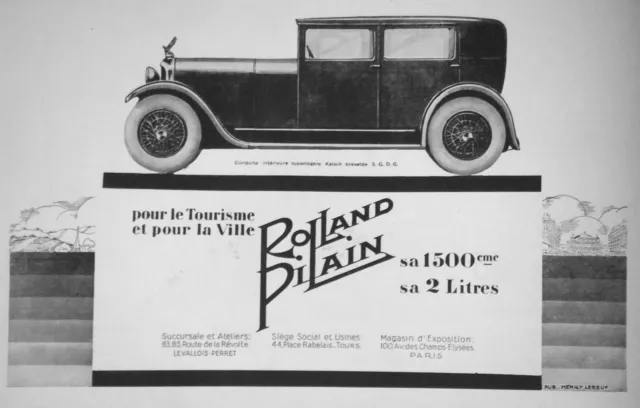 Publicité 1927 Véhicule Rolland Pilain Pour Le Tourisme Et La Ville- Advertising