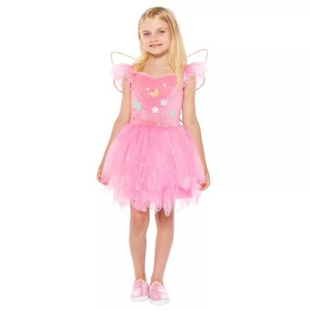 Girls Princess Fairy Wings Outfit Pretty Pink Fancy Dress Costume Book Day Kids