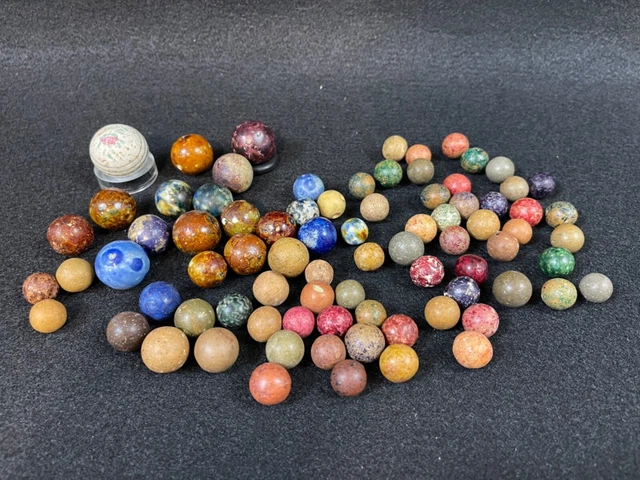 Antique Estate Lot 81 Bennington Glazed Clay Marble 1 Big 1.13" Painted Shooter