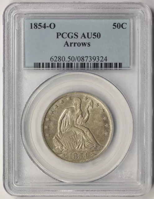 1854-O Arrows Liberty Seated Half Dollar 50C AU 50 PCGS