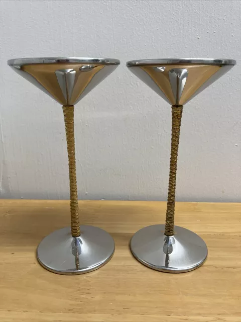 Vintage Viners Stuart Devlin Stainless Steel Candlestick X 2 Height 15 Cms