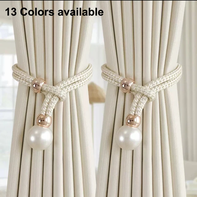 2 Curtain Tie Backs Pearl Tiebacks Window Holdbacks Buckle Clips Rope Home Decor