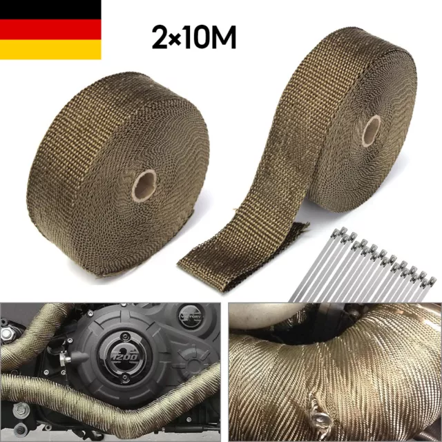 2*10M Titan-Hitzeschutzband Auspuff Band Bis 1400° Hitzeschutz Heat-Wrap Krümmer