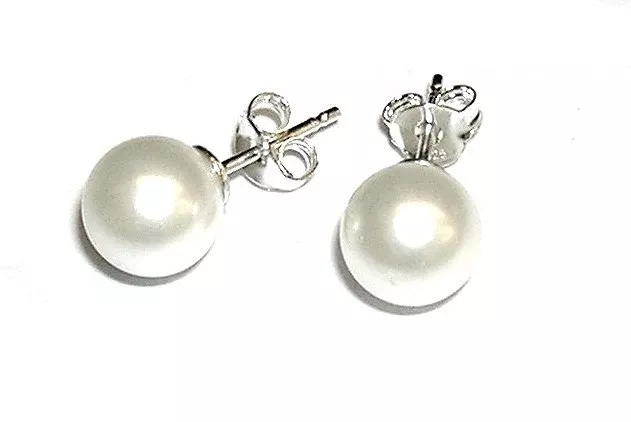 PENDIENTES PERLAS SHELL 8 mm Esféricas. PLATA de LEY + estuche Regalo incluido 2