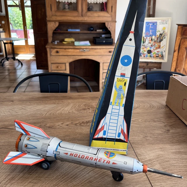 Vintage Old Space Tin Toy fusée Holdraketa des