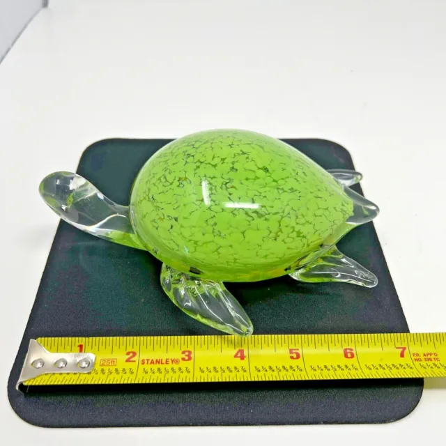 5th Avenue Heavy Crystal Art Glass Green Clear Turtle Paperweight Collectible