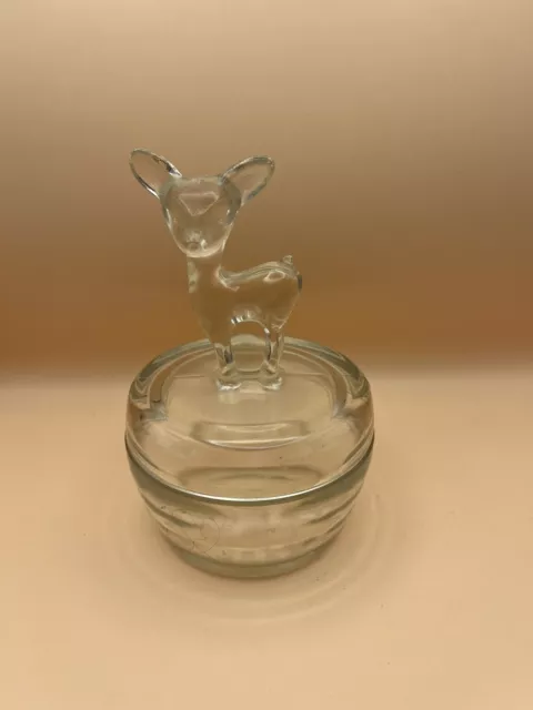 Vintage Jeanette Deer Fawn Trinket Clear Glass Vanity Powder box 1940s