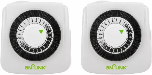 BN-LINK Indoor 24-Hour plug in Mechanical Timer outlet Daily use 2 prong 2 pack