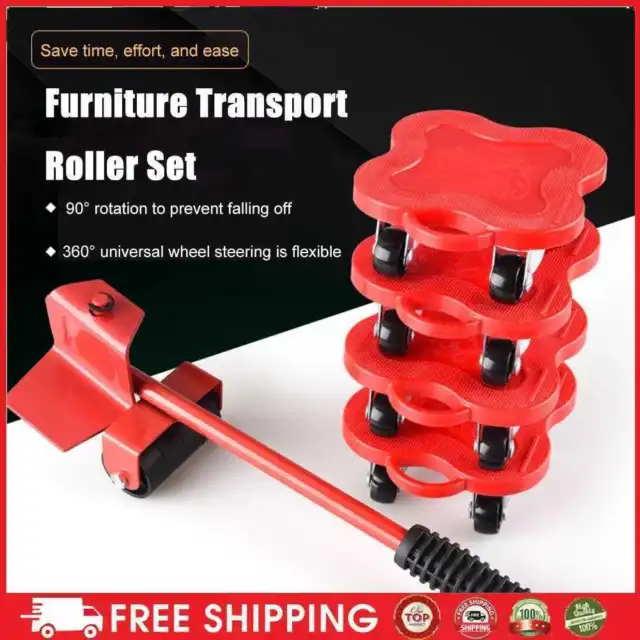 5 piezas Elevador de transporte móvil de muebles Herramienta de manejo de objetos pesados Movedor Rodillo