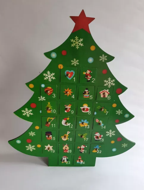 Wooden Christmas Tree Advent Calendar  With Drawers Reusable