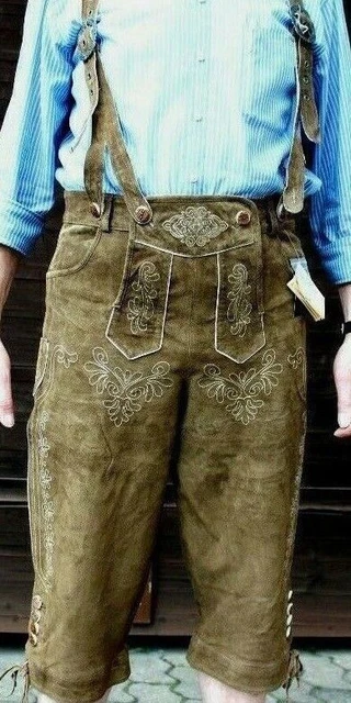 Herren Lederhose Trachtenhose Krachlederne grün/braun Gr 50 54 66 70 72 NEU HR89