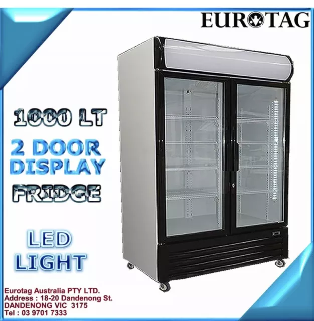 NEW EUROTAG 1000lt 2 DOOR Drink display fridge commercial Grade 1 years war.