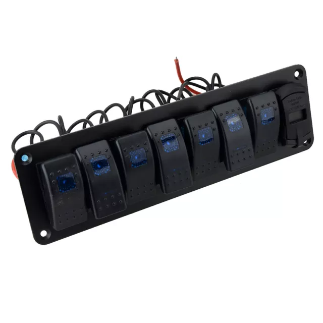 Car Marine Boat 8 Gang Waterproof Circuit Blue LED Rocker Switch Panel Breaker 3