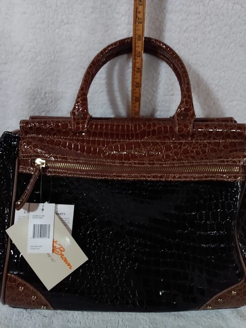 Samantha Brown  Black Camel Dowel Bag Carry on Croco Embossed 3