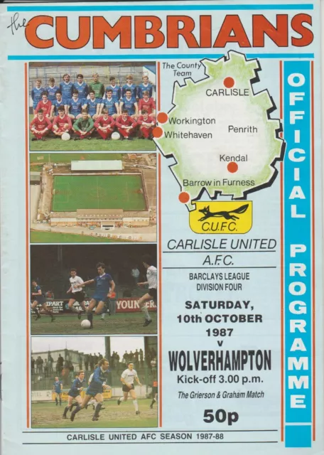 Carlisle United V Wolverhampton Wanderers 10-10-87 Division 4 Match Programme