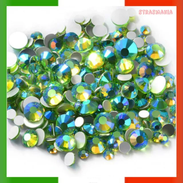 100 1000 Strass Cristallo Verde Oliva Peridot Ab Termoadesivi Hotfix Brillantini