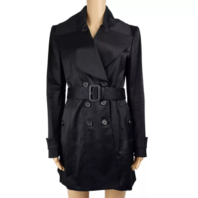 Burberry London Womens Black Satin Belted Trench Coat Size UK 10