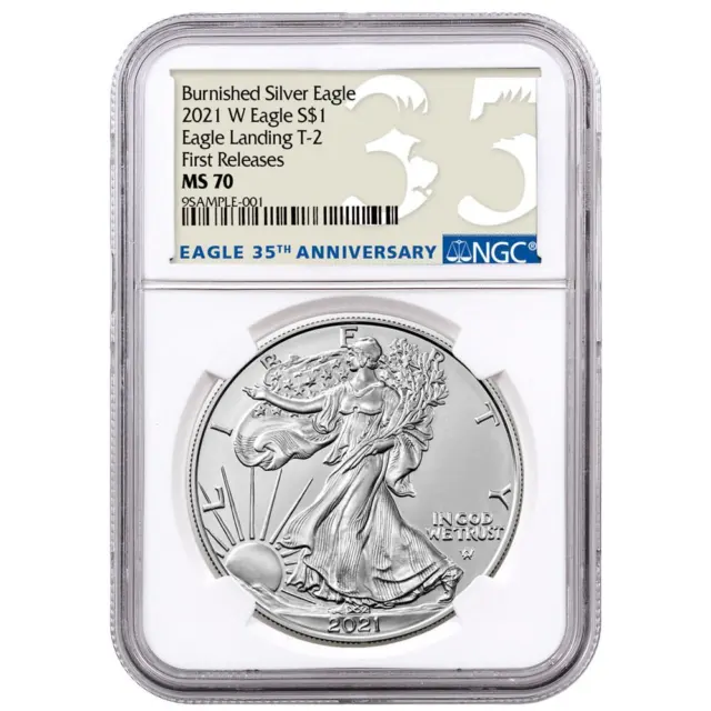 2021-W Burnished American Silver Eagle Type 2 NGC MS70 FR 35th Anniversary Label