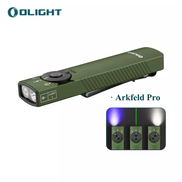 Olight Arkfeld Pro Versatile EDC Torch Cool White LED & Green Beam & UV - Green