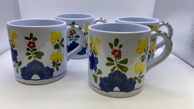 Italian Pottery CANTAGALLI Floral Mugs Set 4 Majolica
