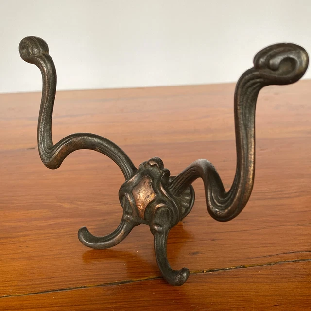 Antique Double Hall Tree Hook Coat Hat Rack Hanger Cast Iron Victorian Hardware 6