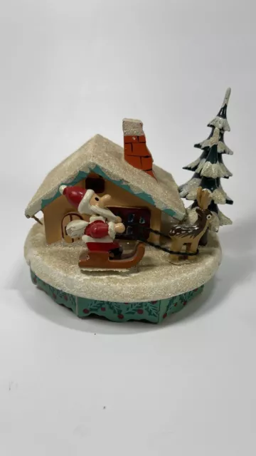 VTG Christmas Music Box Santa Spins Trees Japan SILENT NIGHT