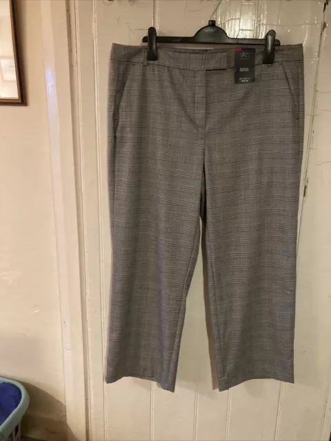 Ladies Marks And Spencer Relaxed Wide Leg Checked Trousers Size 18 Regular